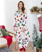 Christmas Matching Family Pajamas Set Christmas Cat Print PJS with Christmas Socks Multi-color
