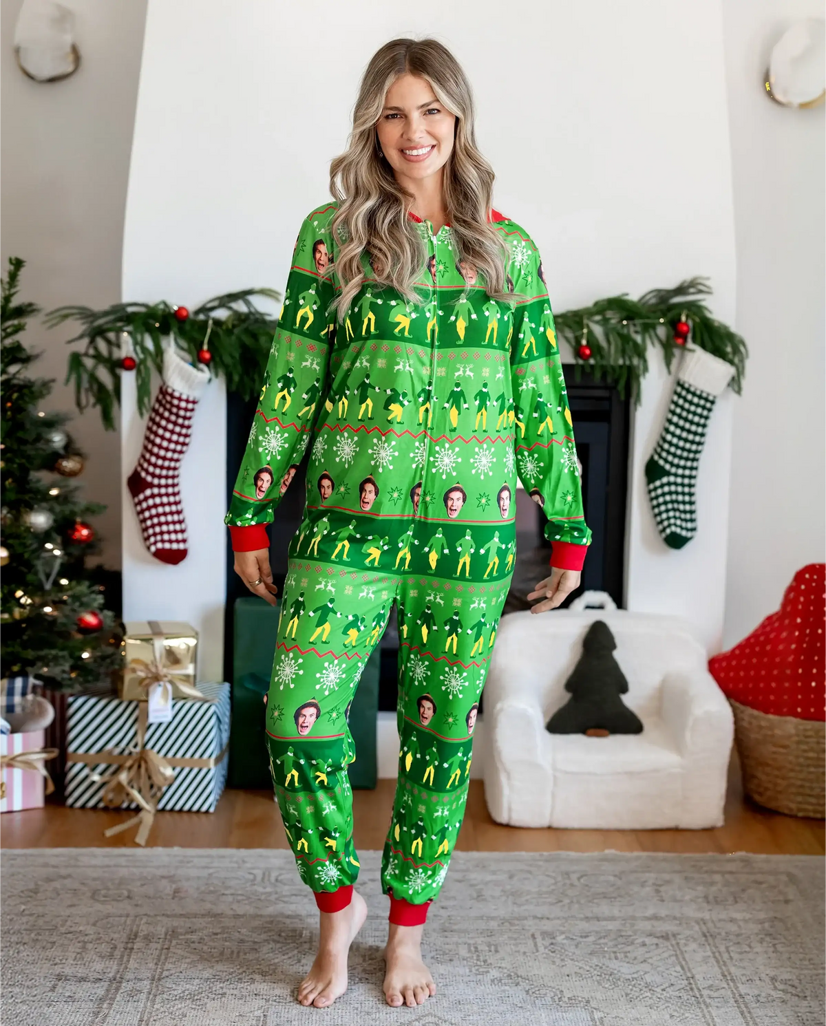 ELF Christmas Family Matching Fair Isle Pattern Hooded Pajamas Green