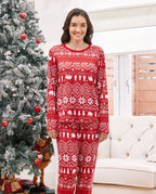 Traditional Christmas Print Family Matching Pajamas Sets with Christmas Socks Red