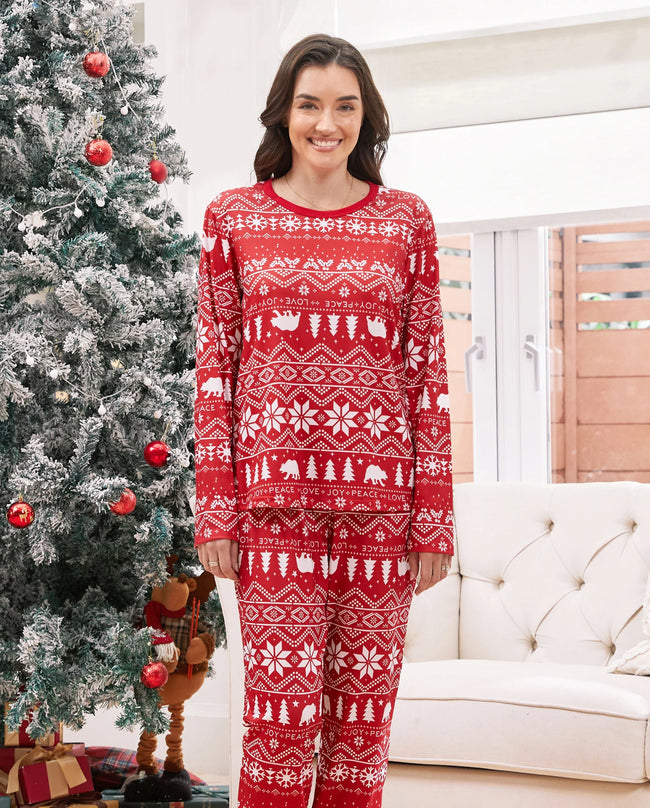 Matching Family Christmas Pajamas Fair Isle Print Red Main Image