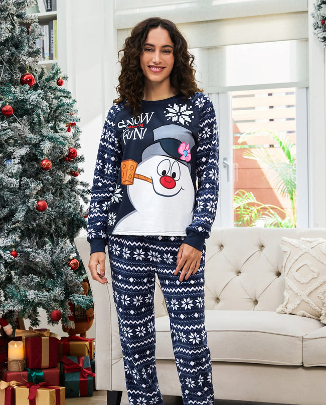Frosty the Snowman Matching Family Christmas Pajamas Fair Isle Character Fleece Blue Main Image