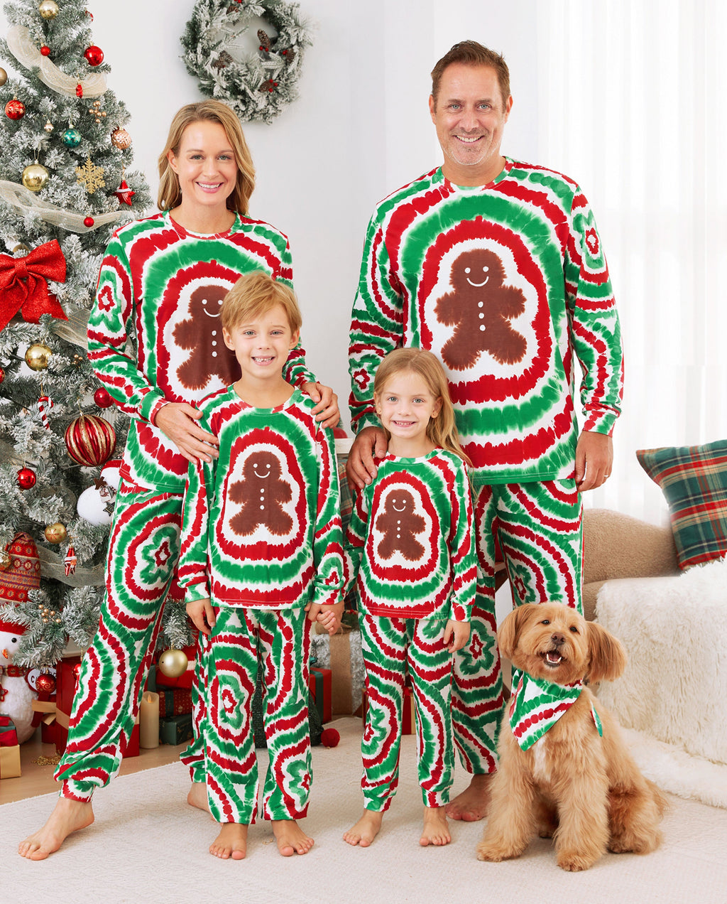 Family Matching Christmas Pajamas Gingerbread Print Multicolor