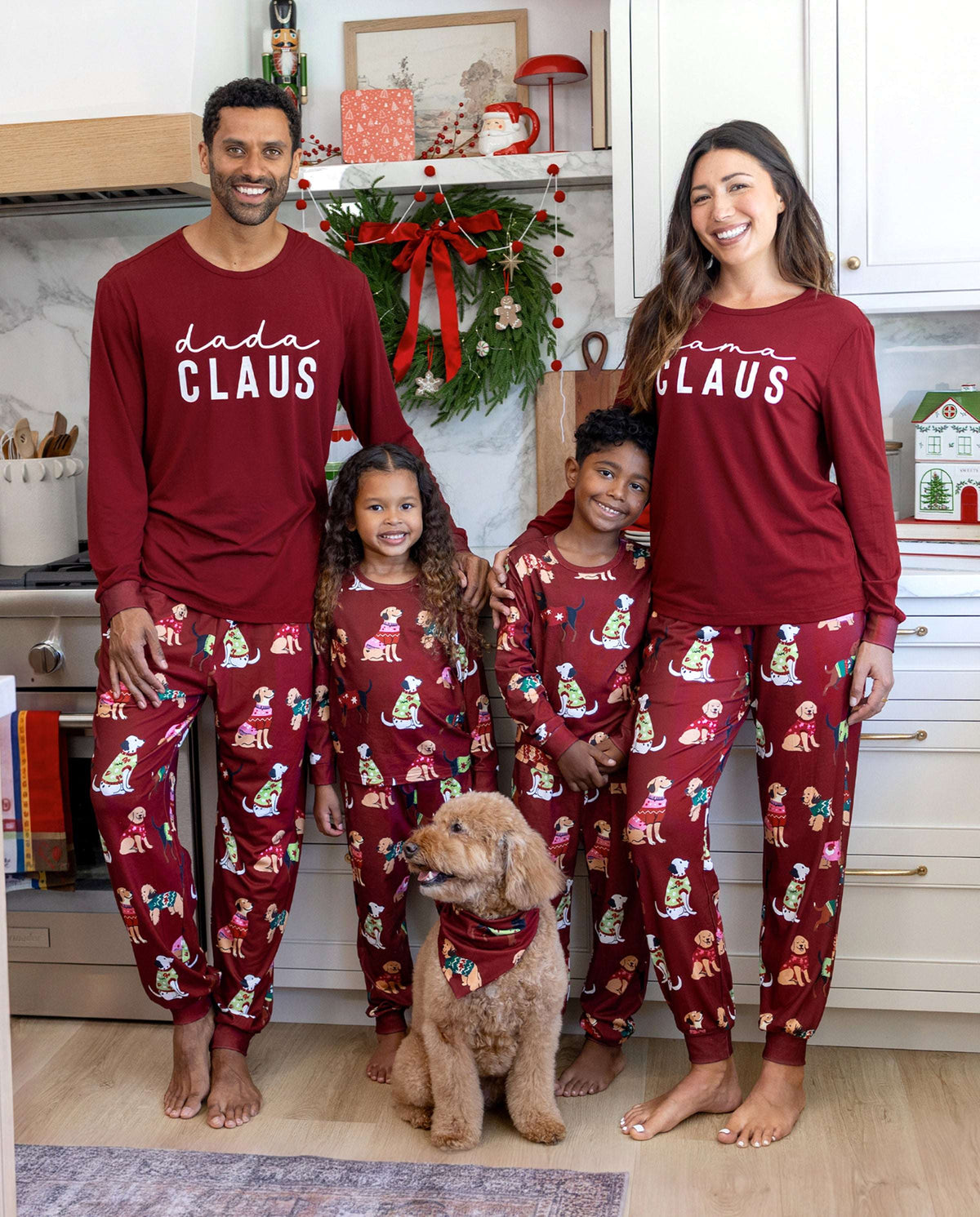 Family Matching Christmas Pajamas Festive Dog Print Red