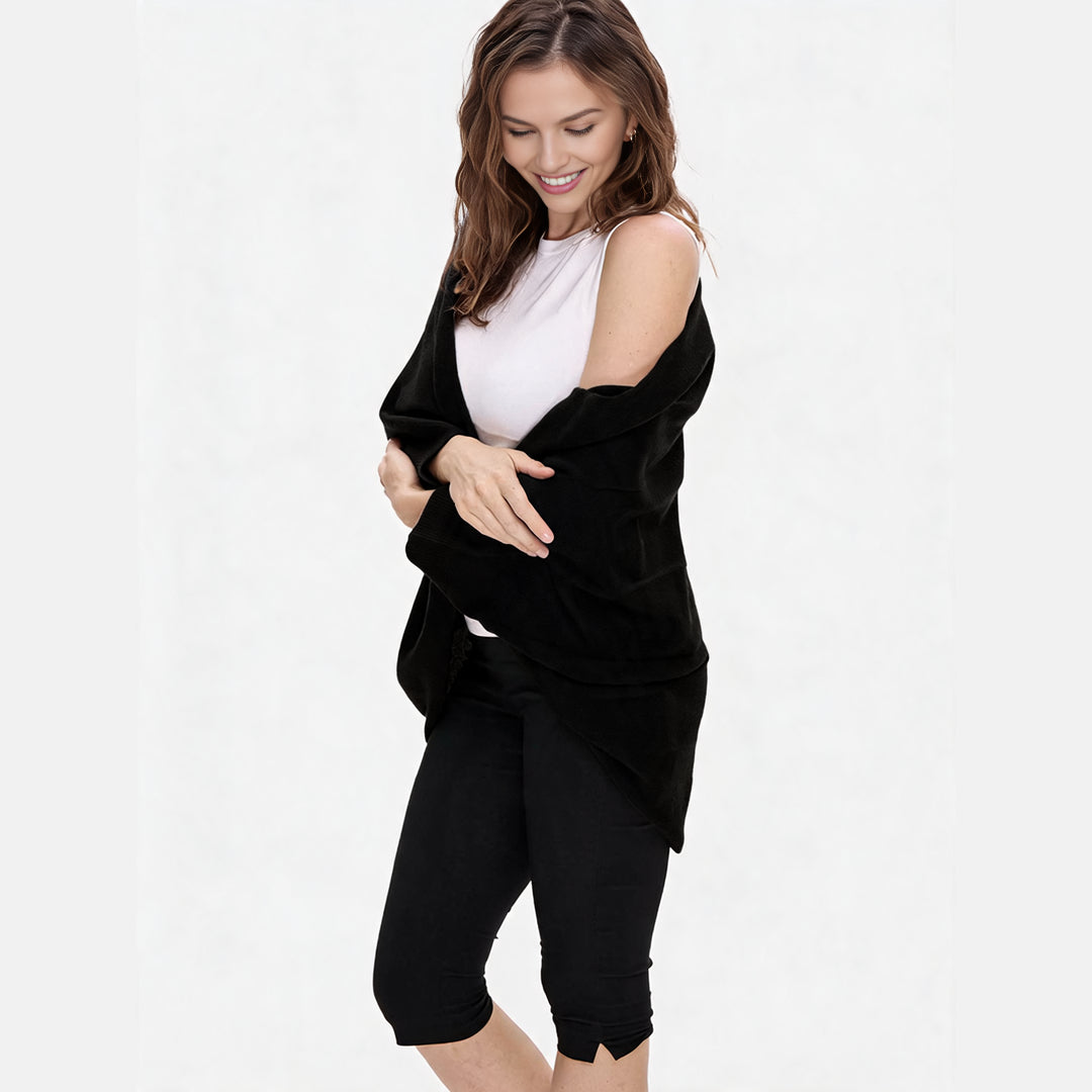 100% Merino Wool Convertible Wrap | 3-Way Cardigan, Shawl & Scarf
