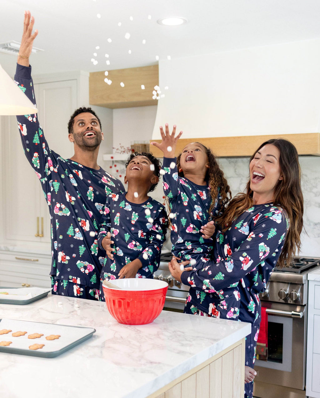 Matching Family Christmas Pajamas Polar Bear & Christmas Tree Print Navy
