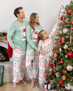 Matching Family Christmas Pajamas Gnome Print Glow in the Dark Light Green