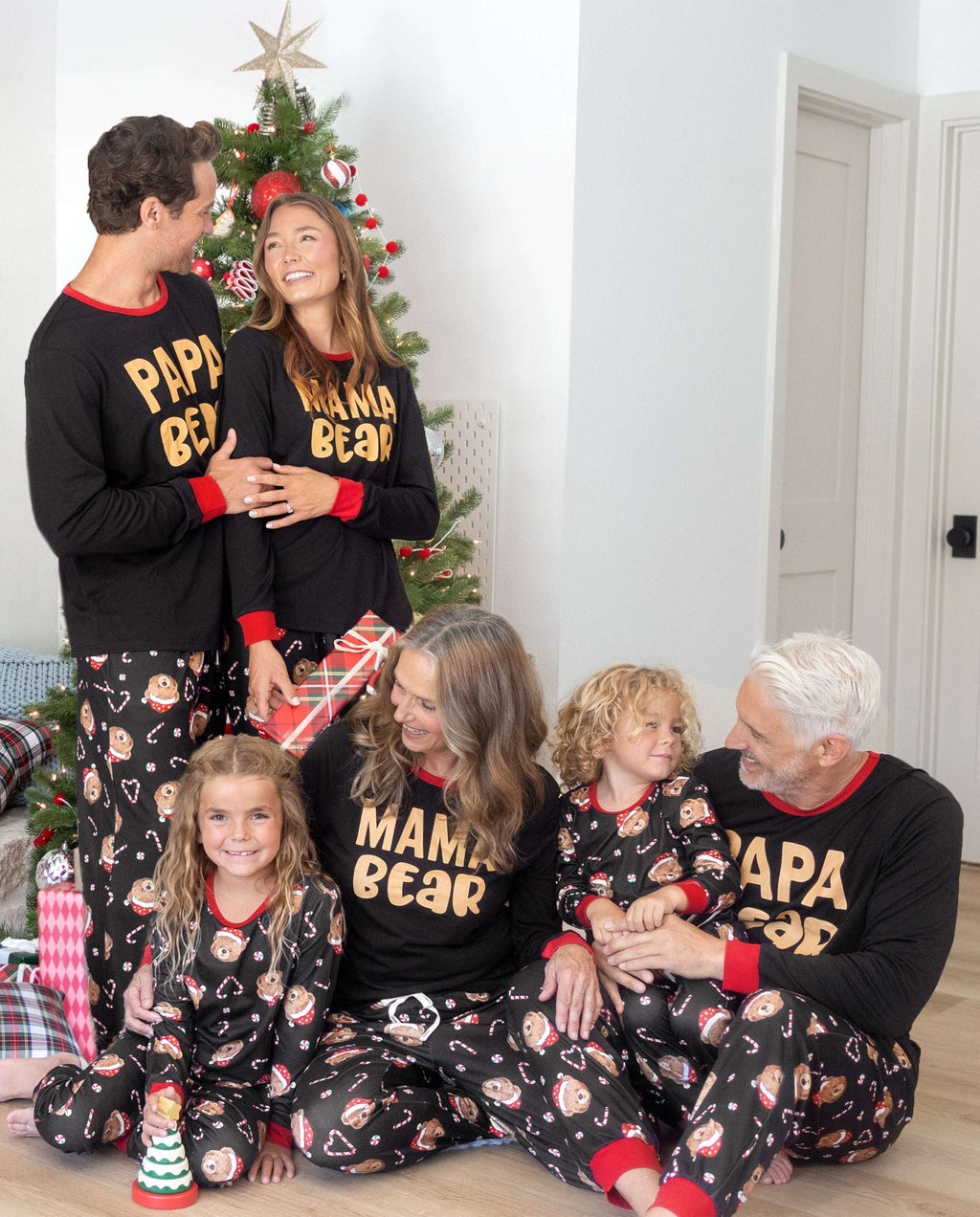 Matching Family Christmas Pajamas Bear Print Black