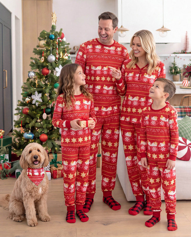 Family Matching Christmas Pajamas Fair Isle & Mug Print Red Hover Image