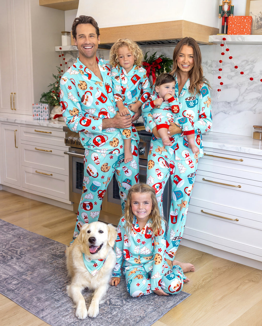 Matching Family Christmas Pajamas Gingerbread & Mug Print Blue