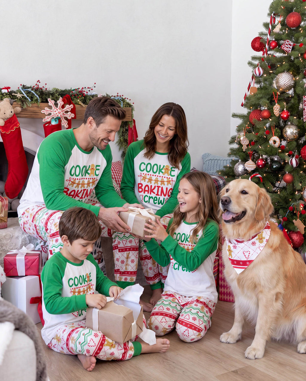 Matching Family Christmas Pajamas Gingerbread Print Green