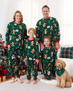 Family Matching Christmas Pajamas Gingerbread Print Fleece Green