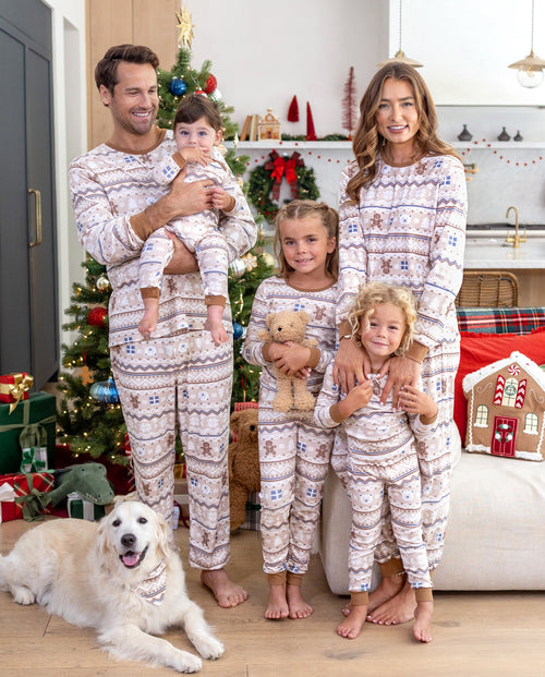 Family Matching Christmas Pajamas Fair Isle Print Cotton Khaki