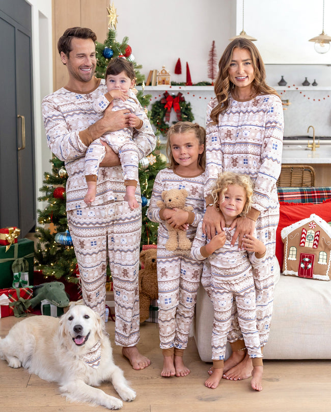 Family Matching Christmas Pajamas Fair Isle Print Cotton Khaki Hover Image