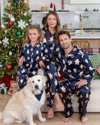 Family Matching Christmas Pajamas Gingerbread Print Satin Navy