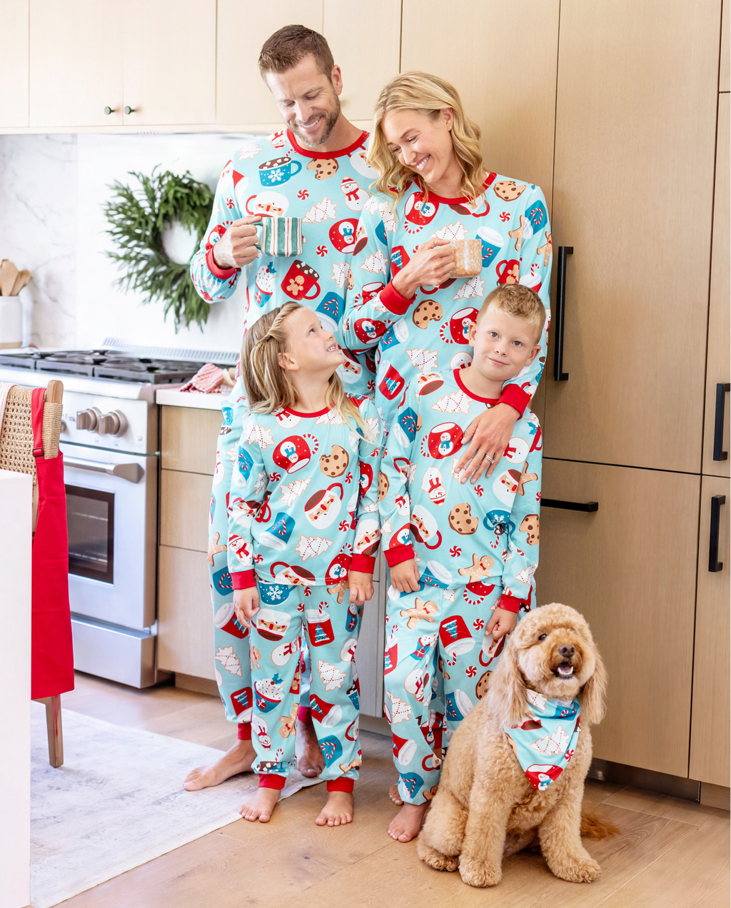Family Matching Christmas Pajamas Mug & Gingerbread Print Blue