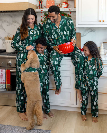 Family Matching Christmas Pajamas Christmas Tree Print Dark Green