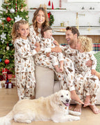 Matching Family Christmas Pajamas Woodland Print Beige