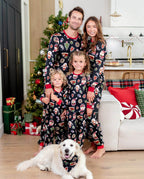 Family Matching Christmas Pajamas Christmas Tree & Gingerbread Print Black