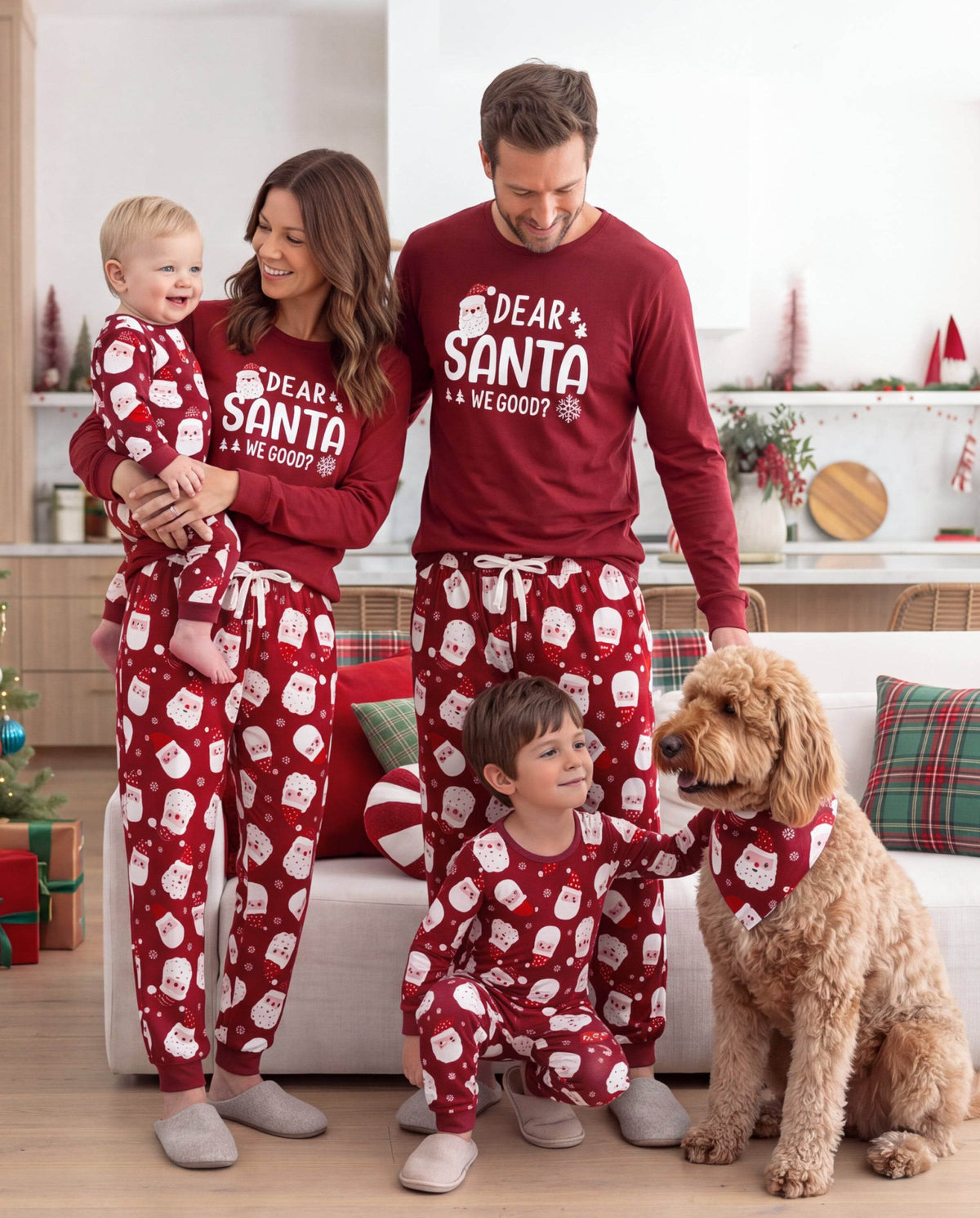 Family Matching Christmas Pajamas Dear Santa Print Red