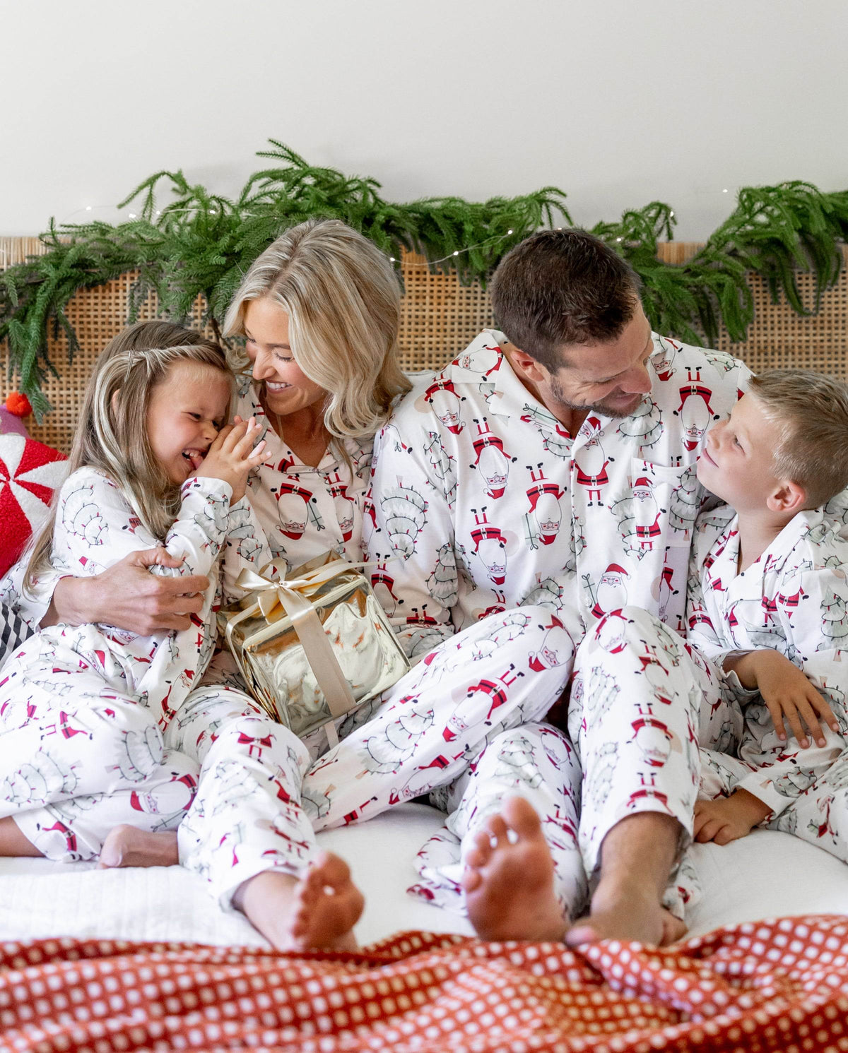 Matching Family Christmas Pajamas Gnome & Christmas Tree Print White