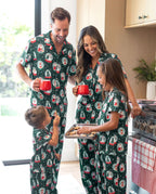 Christmas Matching Family Pajamas Set Santa Claus Christmas-themed Print PJS Turquoise