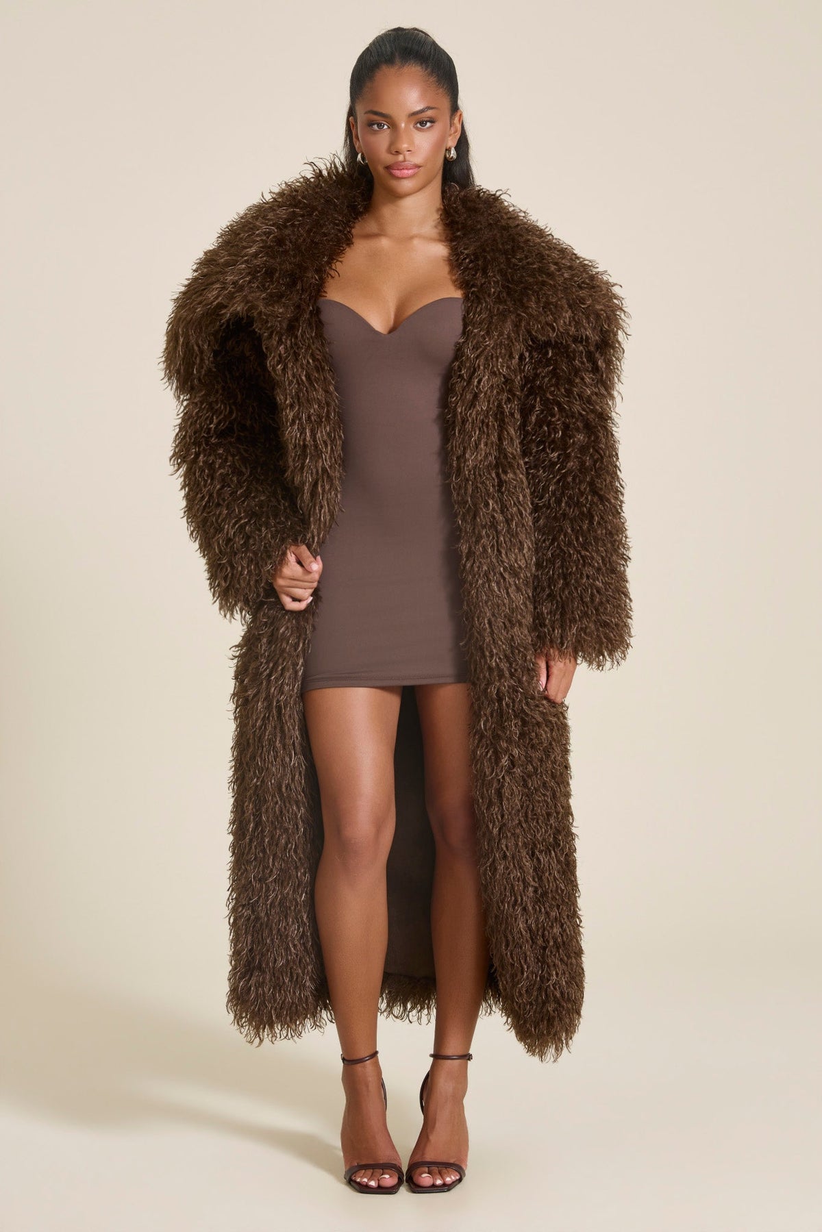 Women’s Long Textured Faux Fur Coat