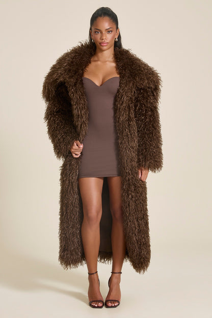 Women’s Long Textured Faux Fur Coat