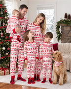 Matching Family Christmas Pajamas Fair Isle & Reindeer Print Red