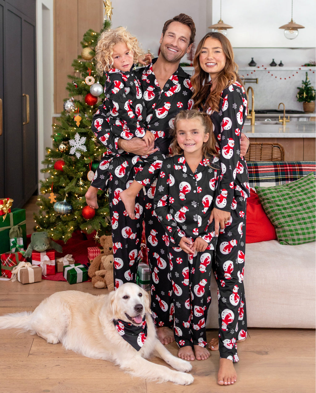 Matching Family Christmas Pajamas Snowman Print Black