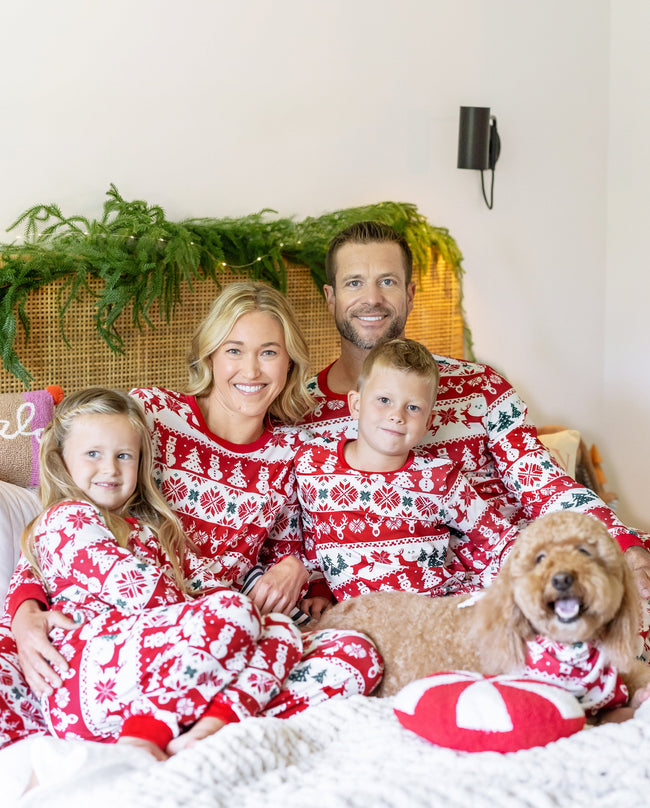 Matching Family Christmas Pajamas Fair Isle Print Red & White Main Image
