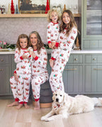 Family Matching Christmas Pajamas Reindeer & Santa Claus Print White Plus Size RED/WHITE