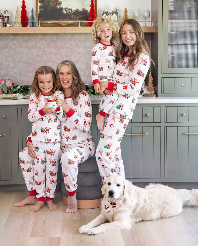 Family Matching Christmas Pajamas Reindeer & Santa Claus Print White Plus Size RED/WHITE Hover Image