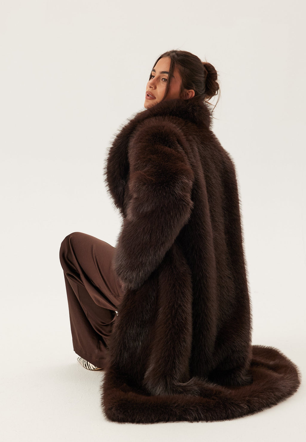Women’s Long Faux Fur Coat with Side Pockets