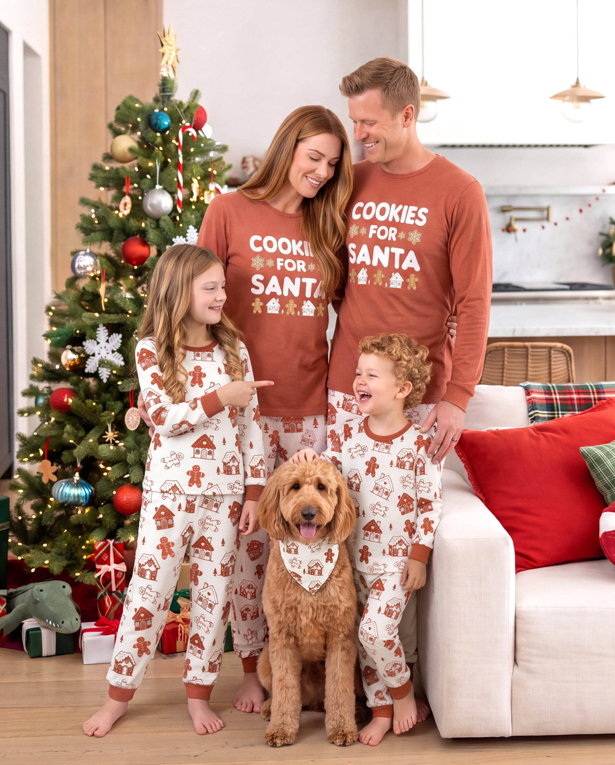 Matching Family Christmas Pajamas Gingerbread Print Red
