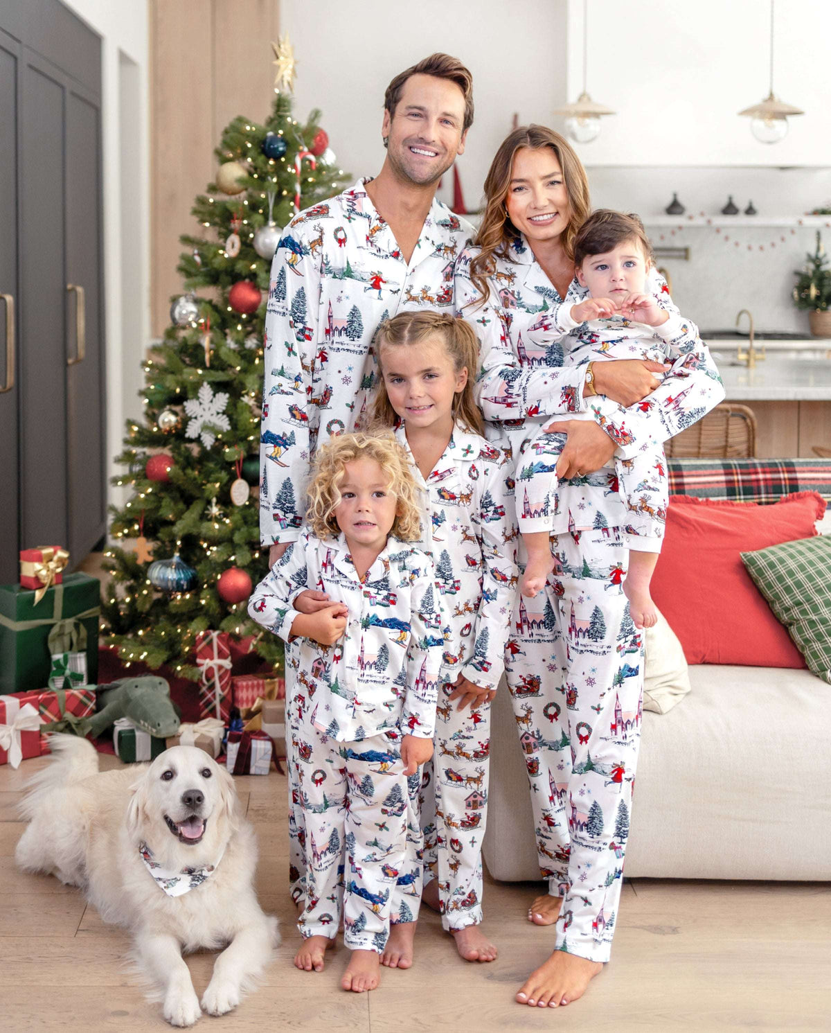 Family Matching Christmas Pajamas Christmas Village Print White