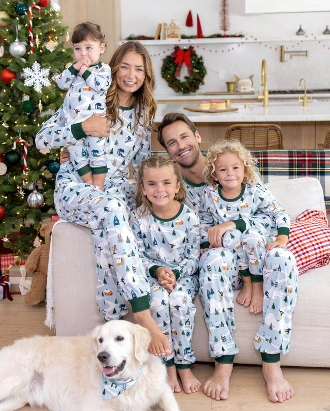 Matching Family Christmas Pajamas Christmas Village Print Green Holiday Pajamas Main Image