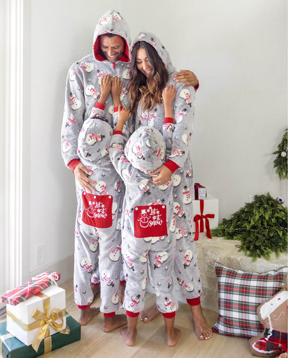 Family Matching Christmas Pajamas Snowman Print Coral Fleece Gray Christmas Onesie