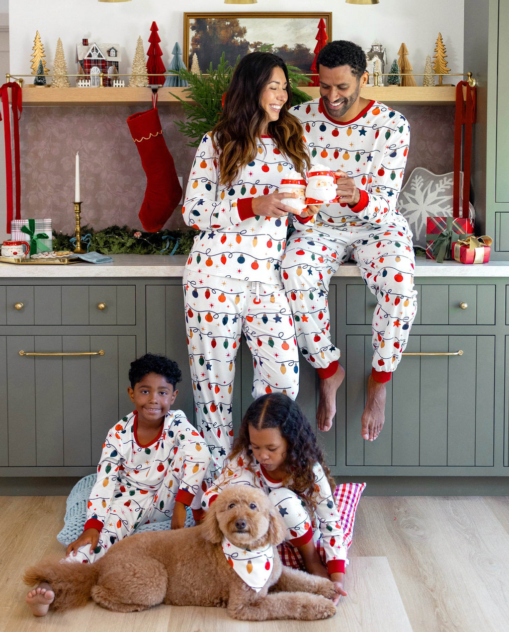 Family Matching Christmas Pajamas Christmas Lights Print White
