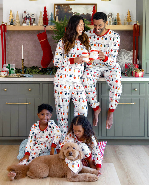 Family Matching Christmas Pajamas Christmas Lights Print White