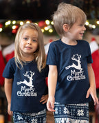 Christmas Reindeer Print Glow in the Dark Family Matching Pajamas Sets with Christmas Socks Deep Blue