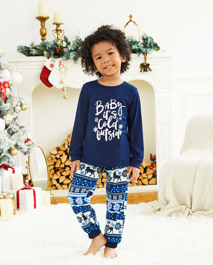 Family Matching Christmas Pajamas Baby It's Cold Outside Print Blue
