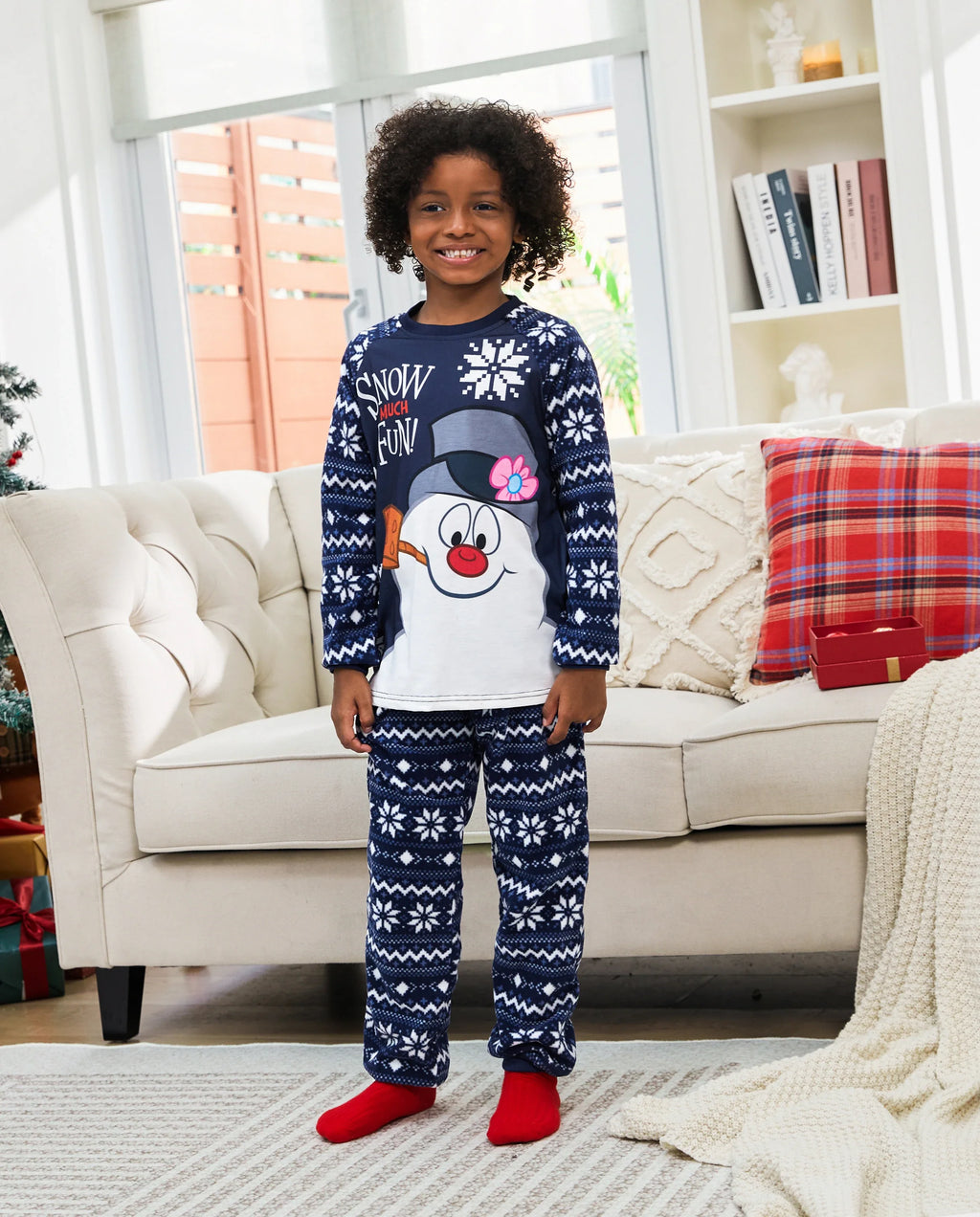 Frosty The Snowman Christmas Fleece with Snowflake Print Pajamas Sets with Christmas Socks