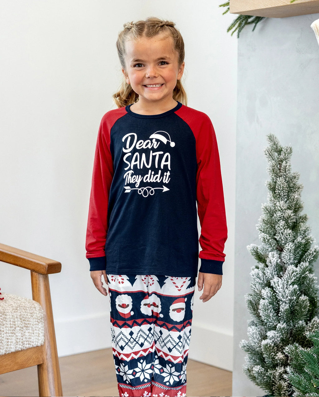 Christmas Matching Family Pajamas Set Glow In The Dark Santa Claus Print PJS with Christmas Socks Deep Blue