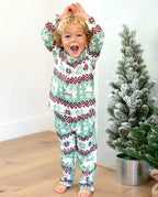 Christmas Matching Family Pajamas Set Christmas Spirit and Snowflake Print PJS with Christmas Socks Pale Green