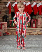 Christmas Family Matching Trees Print Stripes Long-sleeve Pajamas Sets with Christmas Socks Red