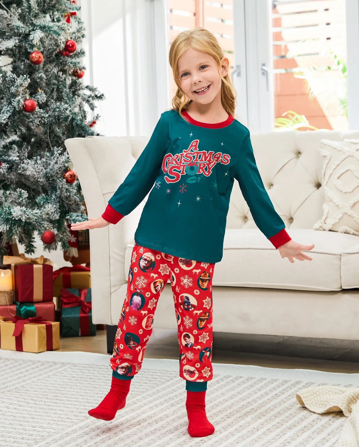 A Christmas Story Family Matching Christmas The Lamp Graphic Pajamas Sets with Christmas Socks