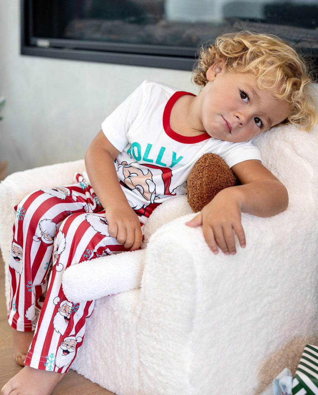 Christmas Matching Family Pajamas Set Santa Claus and Snowflakes Red Stripes PJS Red