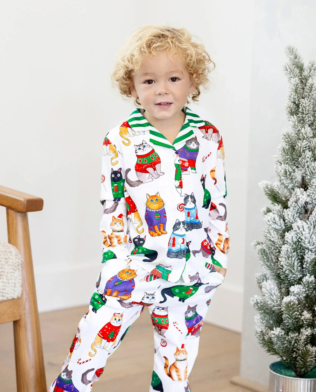 Christmas Matching Family Pajamas Set Christmas Cat Print PJS with Christmas Socks Multi-color