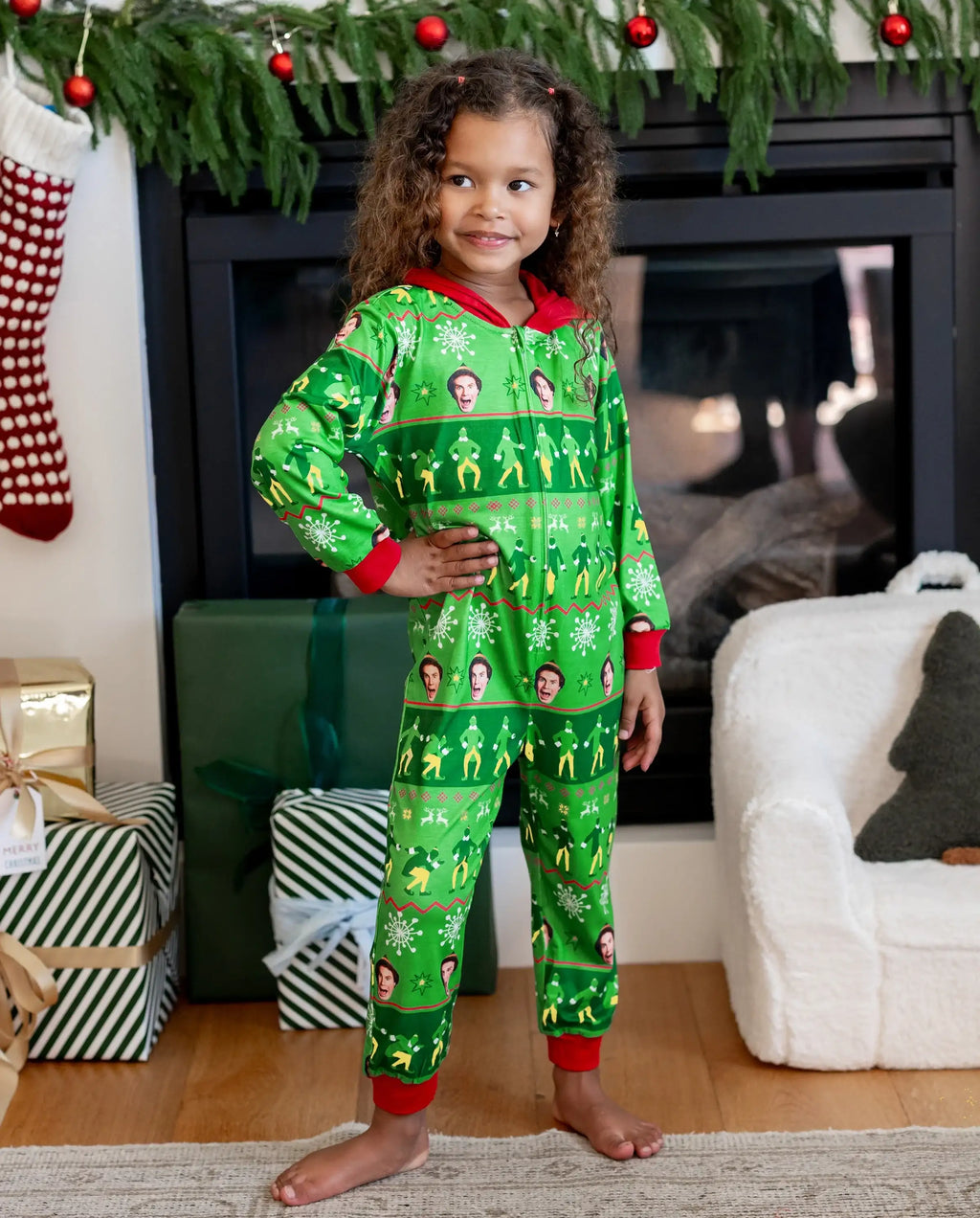 ELF Christmas Family Matching Fair Isle Pattern Hooded Pajamas Green