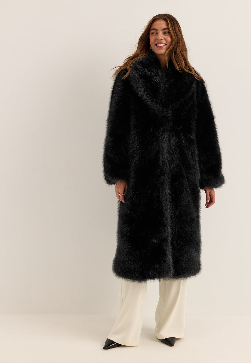 Women’s Long Faux Fur Coat with Side Pockets